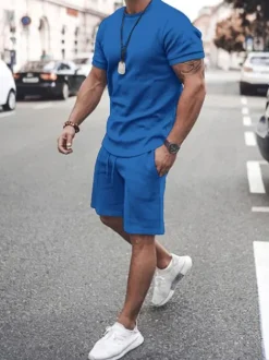 Chemise Hawaïenne Pour Hommes 2 pièces à manches courtes et col bijou blanc