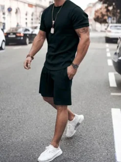 Chemise Hawaïenne Pour Hommes 2 pièces à manches courtes et col bijou blanc