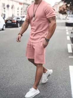 Chemise Hawaïenne Pour Hommes 2 pièces à manches courtes et col bijou blanc