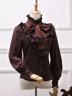Chemise Lolita classique en mousseline blanche avec n艙ud papillon et dentelle blanche Déguisements Halloween