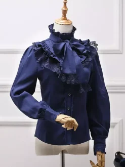 Chemise Lolita classique en mousseline blanche avec n艙ud papillon et dentelle blanche Déguisements Halloween