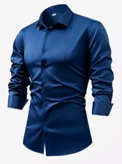Chemise à manches longues pour homme bouton en cristal style business décontracté et slim
