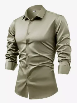 Chemise à manches longues pour homme bouton en cristal style business décontracté et slim