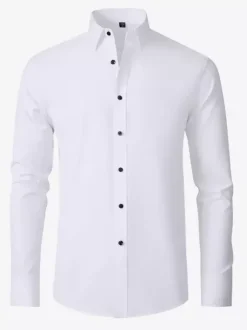 Chemise à manches longues pour homme coupe slim boutonnée couleur unie