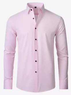 Chemise à manches longues pour homme coupe slim boutonnée couleur unie