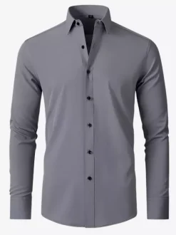 Chemise à manches longues pour homme coupe slim boutonnée couleur unie