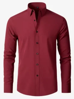 Chemise à manches longues pour homme coupe slim boutonnée couleur unie