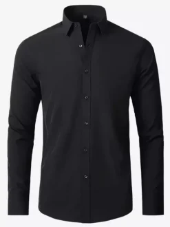 Chemise à manches longues pour homme coupe slim boutonnée couleur unie