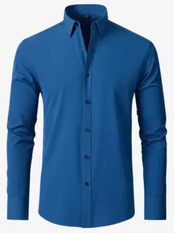 Chemise à manches longues pour homme coupe slim boutonnée couleur unie