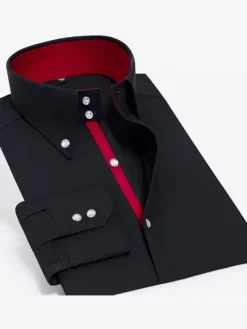 Chemise à manches longues pour homme coupe slim élastique bouton cristal style business décontracté