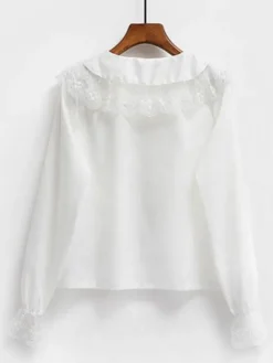 Chemise Mignonne Lolita En Mousseline De Soie En Dentelle Blouse Lolita Blanche