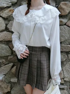 Chemise Mignonne Lolita En Mousseline De Soie En Dentelle Blouse Lolita Blanche