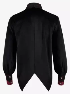 Chemise Noir Vintage Gothique Top Rétro Volants Dentelle Manches Longues Polyester Fibre Rétro Costumes Pour Homme