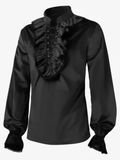 Chemise Rouge Vintage Top Rétro Volants Manches Longues Fleuries Polyester Fibre Rétro Costumes Pour Homme Déguisement Vintage Bourgogne