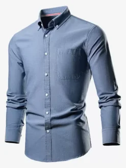 Chemises À Manches Longues Homme Grande Taille Mariage Boutonnée Coupe Cintré