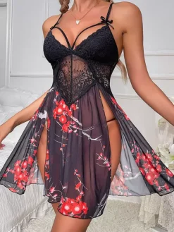 Chemises Babydoll Noires À Imprimé Floral En Dentelle Chic Sexy