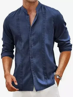 Chemises cubaines Guayabera pour hommes chemises de plage décontractées à manches longues pour l'été