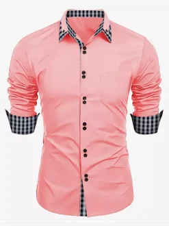 Chemises décontractées pour hommes doubles boutons coupe ajustée col rabattu manches longues chemises à carreaux pour hommes