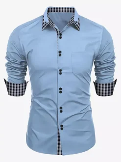 Chemises décontractées pour hommes doubles boutons coupe ajustée col rabattu manches longues chemises à carreaux pour hommes