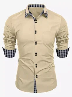 Chemises décontractées pour hommes doubles boutons coupe ajustée col rabattu manches longues chemises à carreaux pour hommes