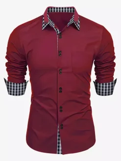 Chemises décontractées pour hommes doubles boutons coupe ajustée col rabattu manches longues chemises à carreaux pour hommes