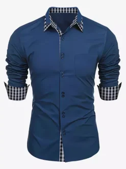 Chemises décontractées pour hommes doubles boutons coupe ajustée col rabattu manches longues chemises à carreaux pour hommes