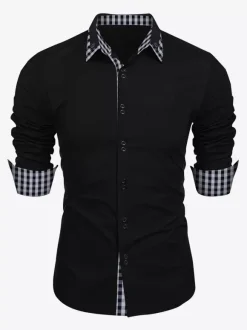Chemises décontractées pour hommes doubles boutons coupe ajustée col rabattu manches longues chemises à carreaux pour hommes