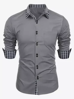 Chemises décontractées pour hommes doubles boutons coupe ajustée col rabattu manches longues chemises à carreaux pour hommes