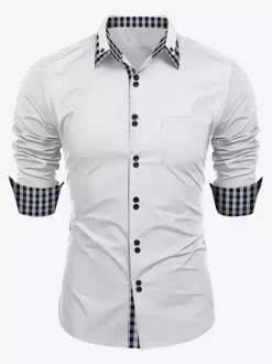 Chemises décontractées pour hommes doubles boutons coupe ajustée col rabattu manches longues chemises à carreaux pour hommes