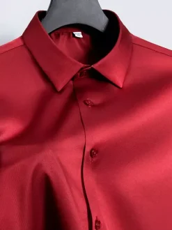Chemises d'été à manches courtes pour hommes hauts infroissables en soie glacée