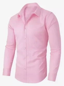 Chemises extensibles à manches longues pour hommes style décontracté couleur unie