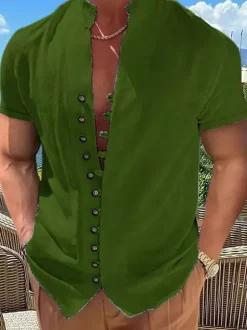 Chemises décontractées d'été pour hommes en lin à manches courtes pour la plage