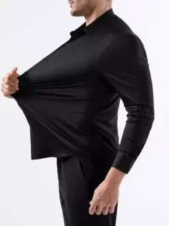 Chemises pour hommes sans coutures haute élasticité manches longues anti-rides