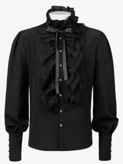 Chemises à volants pour hommes style Renaissance style steampunk gothique décontractées boutonnées manches longues