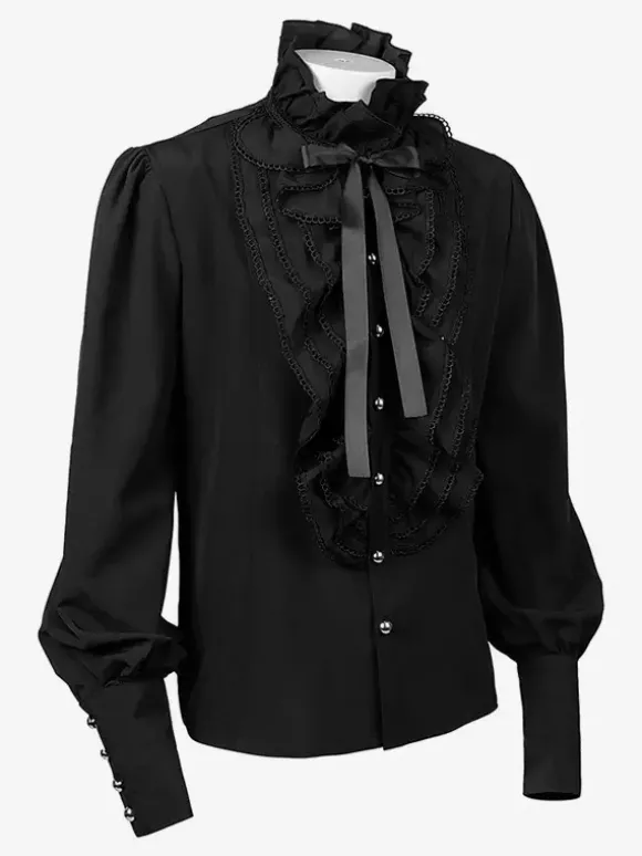 Chemises à volants pour hommes style Renaissance style steampunk gothique décontractées boutonnées manches longues
