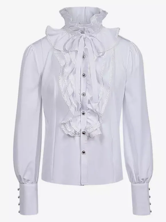 Chemises à volants pour hommes style Renaissance style steampunk gothique décontractées boutonnées manches longues