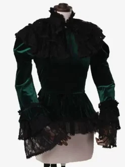 Chemise Tudor rétro vert foncé pour femme avec n艙uds style royal costume Marie-Antoinette chemisier de bal