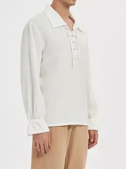 Chemise Vintage Blanc à Lacet Aristocrate Style rétro Coton Rétro Costumes Hommes Déguisements Halloween