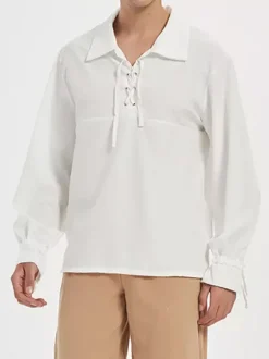 Chemise Vintage Blanc à Lacet Aristocrate Style rétro Coton Rétro Costumes Hommes Déguisements Halloween