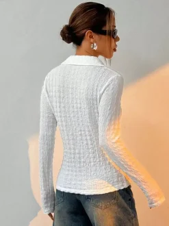 Chemisier blanc à boutons pour femme col rabattu manches longues style décontracté