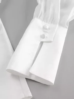 Chemisier blanc à décolleté plongeant pour femme - Top sexy transparent à manches longues - Style français pour soirées printanières streetwear 2026