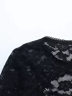 Chemisier bustier noir sexy à manches longues et découpes en dentelle style corset pour femme - Tenue de soirée printanière 2026