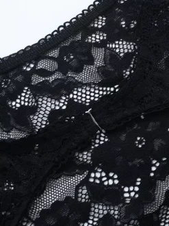 Chemisier bustier noir sexy à manches longues et découpes en dentelle style corset pour femme - Tenue de soirée printanière 2026