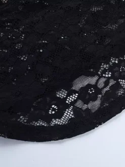 Chemisier bustier noir sexy à manches longues et découpes en dentelle style corset pour femme - Tenue de soirée printanière 2026