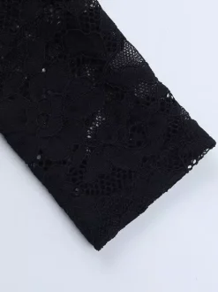 Chemisier bustier noir sexy à manches longues et découpes en dentelle style corset pour femme - Tenue de soirée printanière 2026