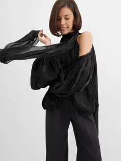 Chemisier dos nu à épaules dénudées pour femme - Haut élégant à manches lanternes et coupe ample avec foulard - Collection Fairycore Printemps 2026