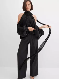 Chemisier dos nu à épaules dénudées pour femme - Haut élégant à manches lanternes et coupe ample avec foulard - Collection Fairycore Printemps 2026