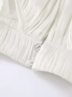 Chemisier dos nu à épaules dénudées pour femme - Haut élégant à manches lanternes et coupe ample avec foulard - Collection Fairycore Printemps 2026