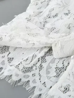 Chemisier en dentelle florale pour femme élégant boutonné - Col montant blanc coupe ajustée - Tenue de soirée printanière 2026