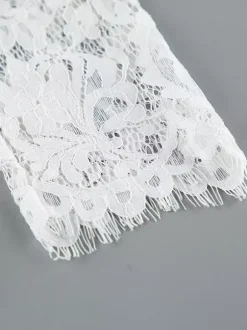 Chemisier en dentelle florale pour femme élégant boutonné - Col montant blanc coupe ajustée - Tenue de soirée printanière 2026